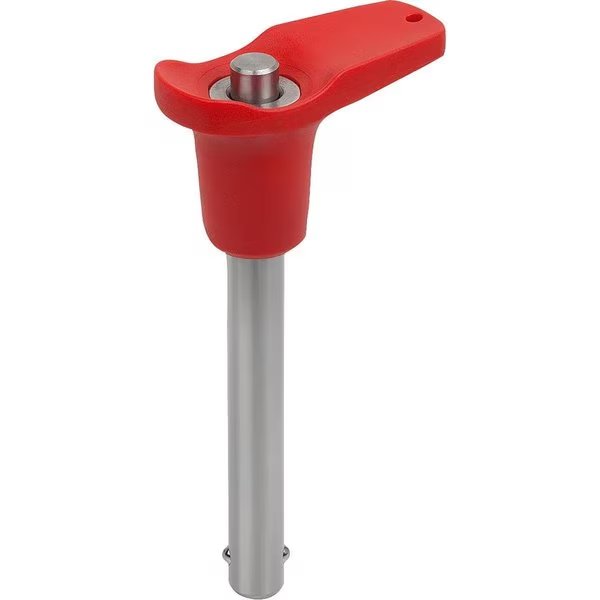 Ball Lock Pin W L-Grip, D1=6, L=10, L1=6, 8, L5=16, 8, Stainless Steel, Comp: Plastic Comp:Red Ral3020, Kipp, Mfr#: K0792.10842606010